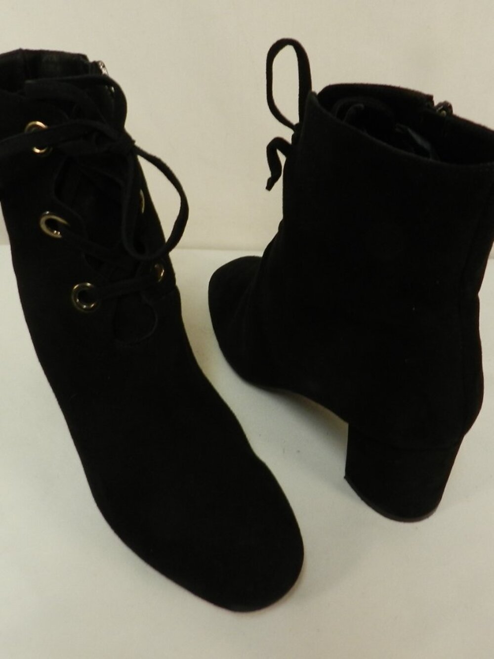 L.K. Bennett Suede ankle lace up boots black block heel Italy Size Sz 40 US 9